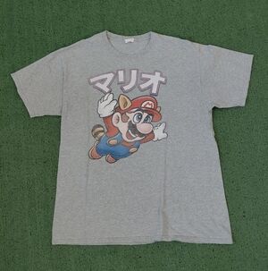 Super Mario Bros Raccoon Mario Japanese Videogames Gray T Shirt Sz Large